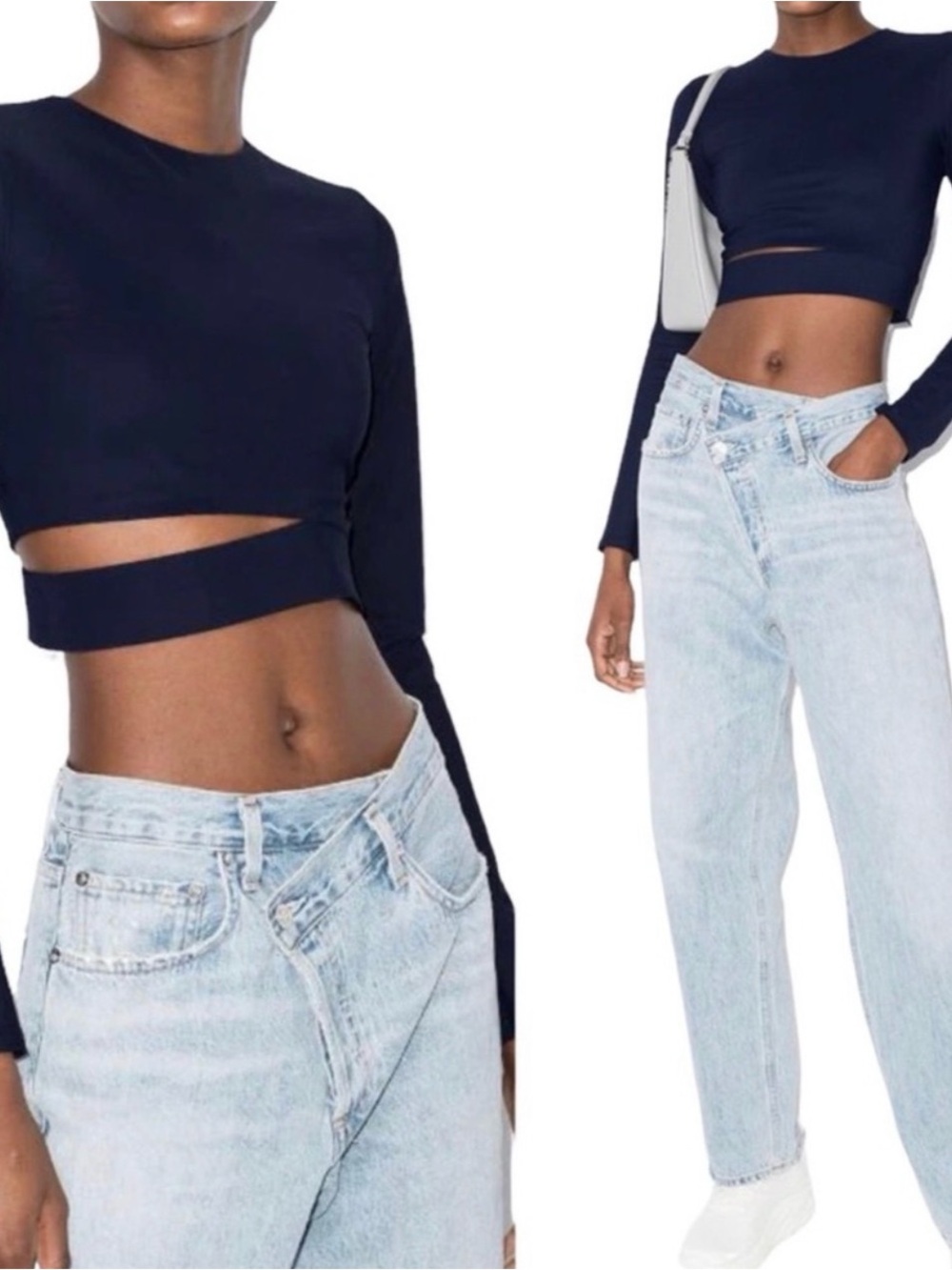 ALIX NYC Black Xenia Cut Out Crop Top Asymmetrical Wrap Long Sleeve